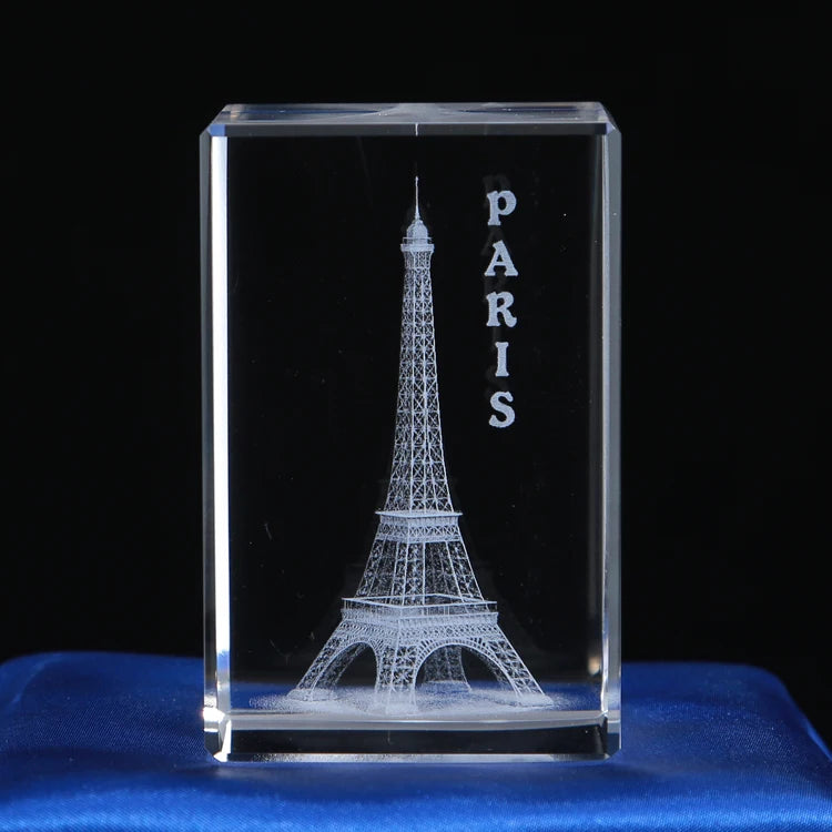 Small Bridge New Design Professional Customized  Crystal Gifts Eiffel Tower Paris Famous Building 3d Engraved Crystal Cube