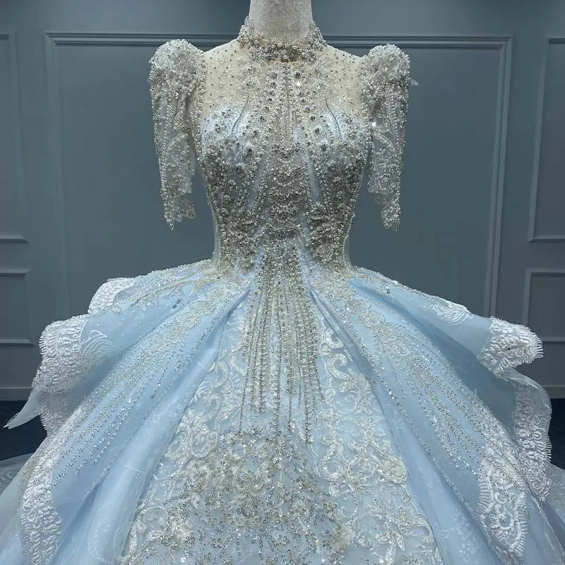 Beautiful High Neck Heavy Beaded Bridal Gowns Wedding Dress for Women Jancember MN168