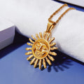 Retro Vintage 18k PVD Gold Plated Sunshine Pendant Necklace for Women Sun Pendant Necklace Custom Stainless Steel Men Jewelry