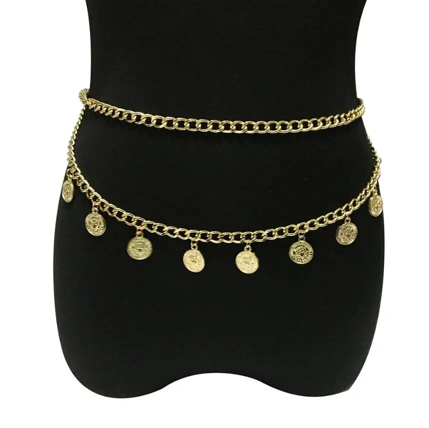 Factory Sale Fashion Double Layer Gold Chain Women Belts Ladies Chain Slim Belt