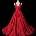 Jancember LSDZ91 Simple Satin V-neck Traditional Formal Evening Prom Dresses