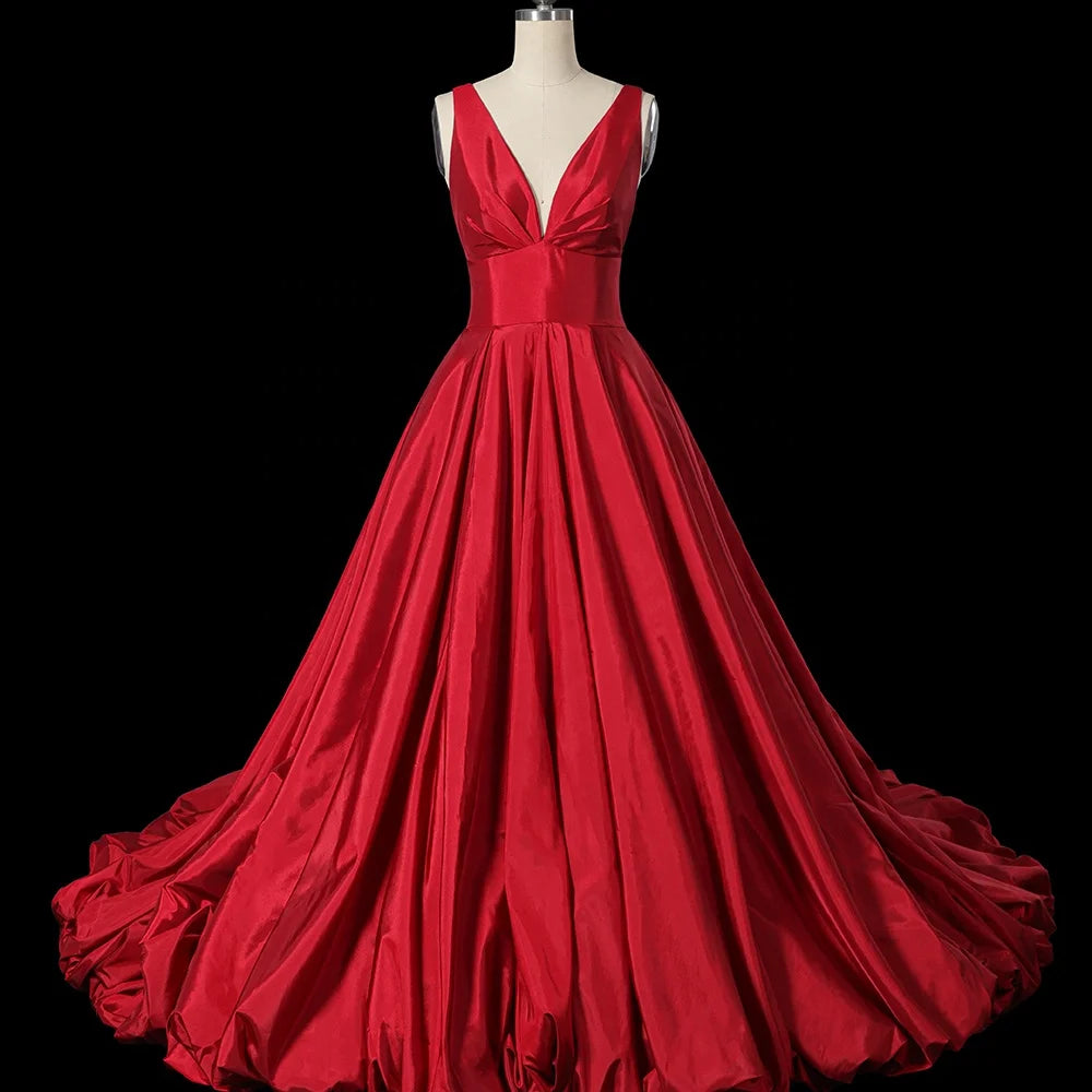 Jancember LSDZ91 Simple Satin V-neck Traditional Formal Evening Prom Dresses
