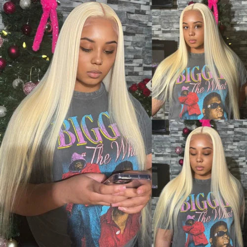 613 Transparent HD Lace Virgin Hair Wigs for Black Women Bone Straight Ponytail Human Hair Wigs 360 Full Lace Blonde Wig