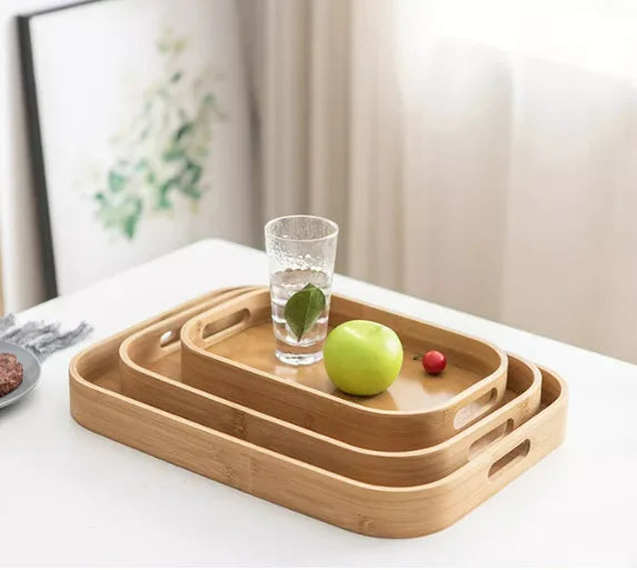 3 Pcs Bamboo Food Storage Tray Set for Serving Breakfast Coffee Tea Organization
