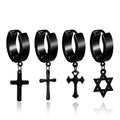 Punk Non Tarnish Stainless Steel Cross Hexagram Pendant Mens Hip Hop Earring Jewelry for Male