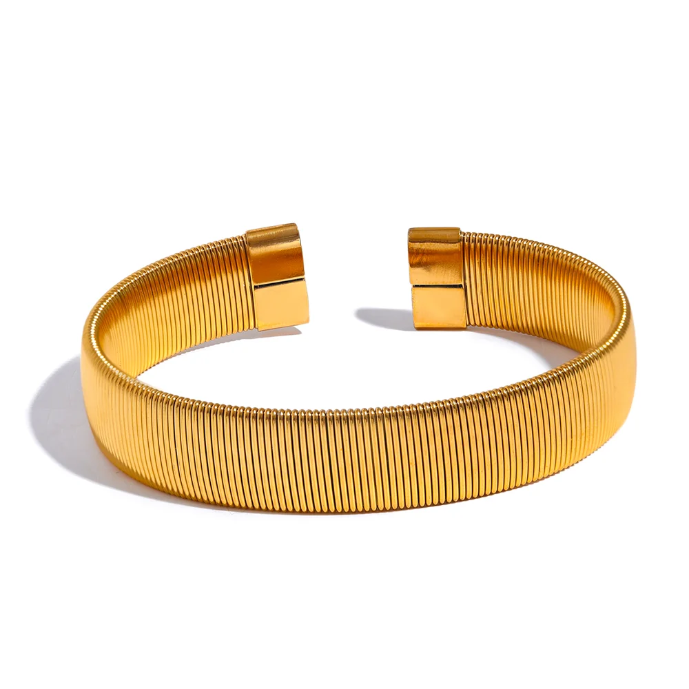 JINYOU 582 Wide 13mm Waterproof Stainless Steel Metal Texture Cuff Bracelet Bangle Stainless Steel Striped Open Bracelet