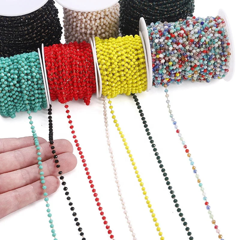 Handmade Rosary Beads Wire Crystal ChainDIY Creative Ladies Bracelet Necklace ChainCrystal Glass ChainJewelry Accessories