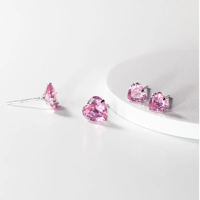 S925 Sterling Silver Love Pink Zircon Statement Earrings Diamond Stud Earrings Sweet Moissanite Earrings Ear Fine Jewelry