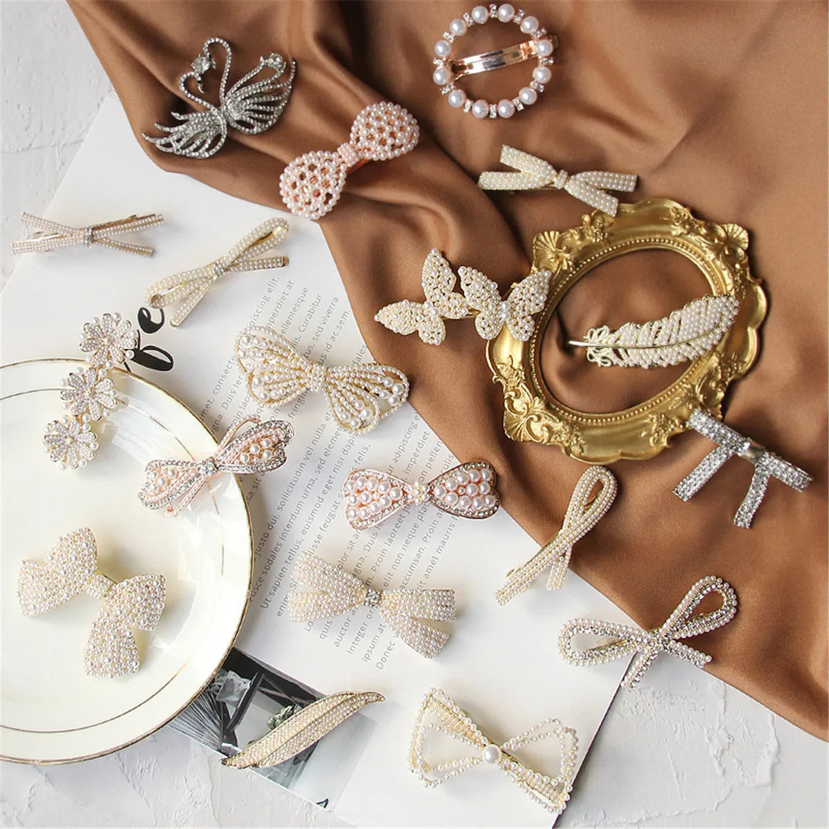 Fashion Women Butterfly Rhinestone Pearl Hair Clip Claw Barrette Stick Hairpin Hair Accessories