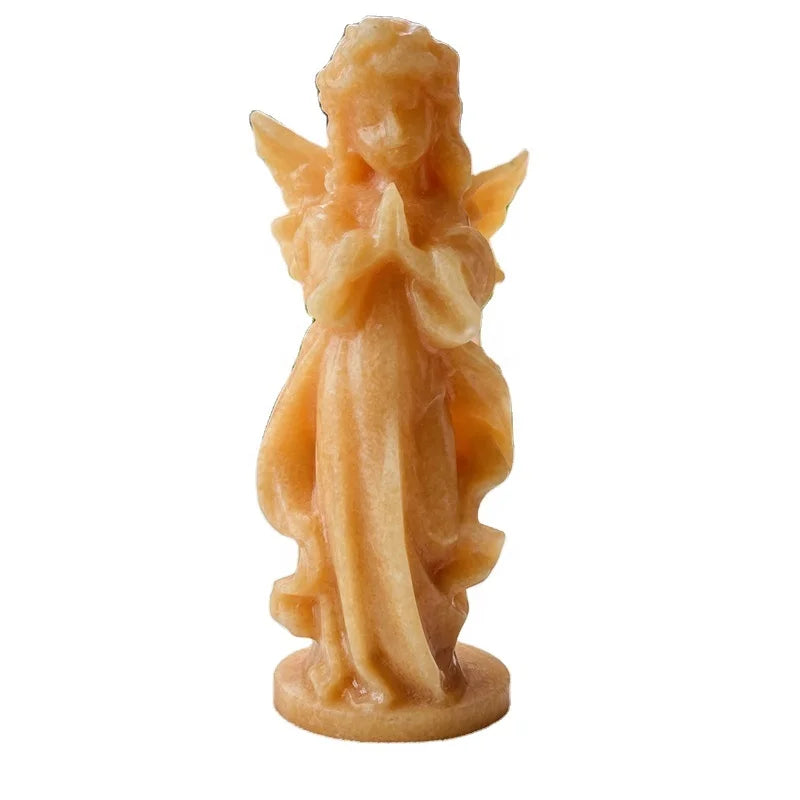 Natural Stone Crystal Angel Figurine Carved Topaz Angel Statue Healing