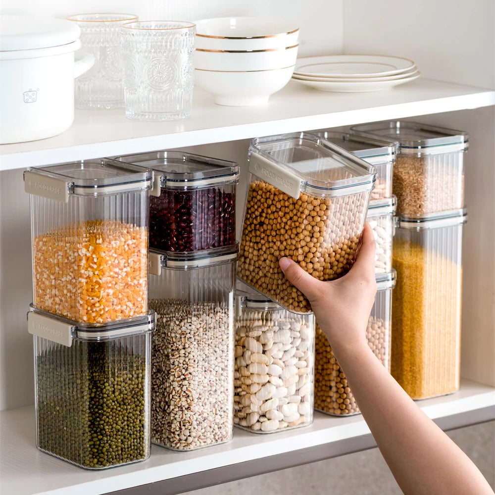 Stackable Plastic 4 Pcs Set Plastic Food Storage Container Airtight Food Storage Cereal Container