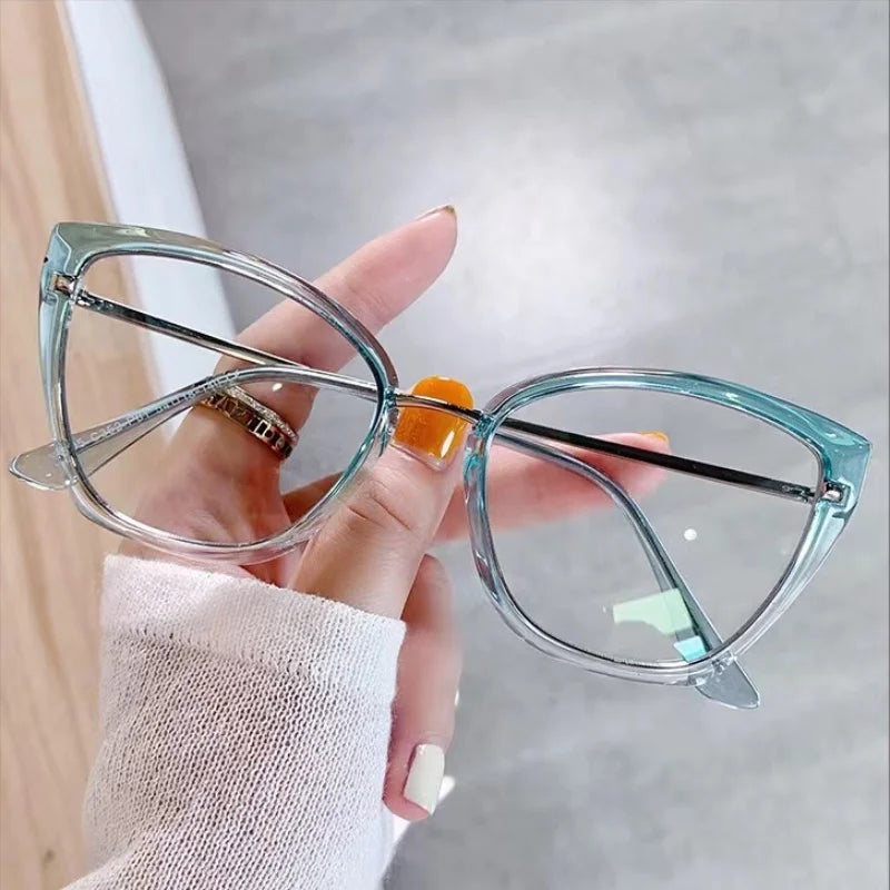 Glafors TR90 Women's Anti-Blue Light Cat Eye Frame Glasses Flat Mirror Optical Solid Pattern with AC Lens Material