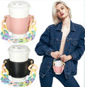 New Design Drinkware Handle Coffee Tea Cups Sleeve PU Leather Drink Carrier Mug Cup Holder With Chain