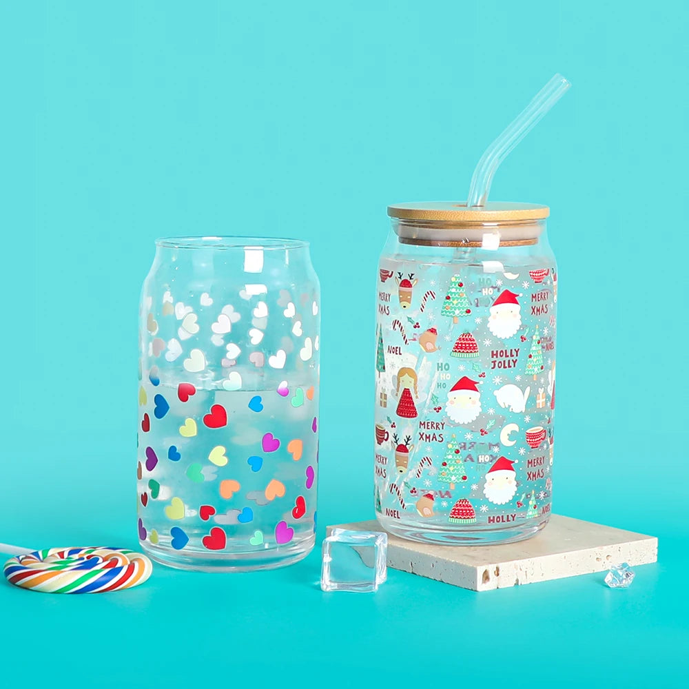 Top Seller Stocked 16oz Clear Frosted Soda Pop Shaped Beer Glass Can Bottle With Straw Bamboo Lid