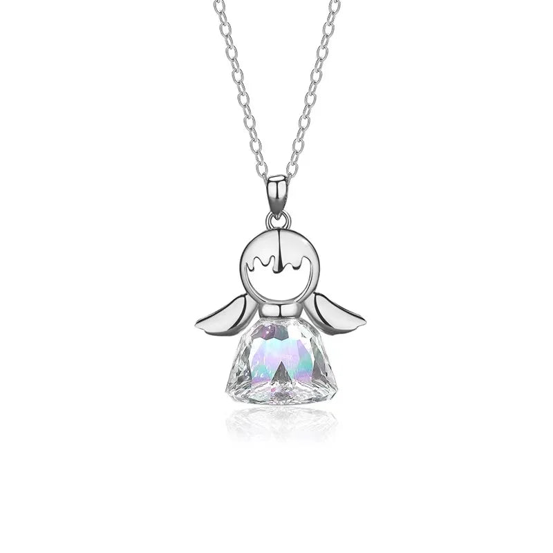 Fashion Luxury Cute Austrian Crystal Angel  925 Sterling Silver Pendant Necklace Women Jewelry