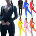 Ladies Autumn and Winter Fleece Playsuits Embroidered Jumpsuit Women's Deep V Snap Fit Jumpsuit Set