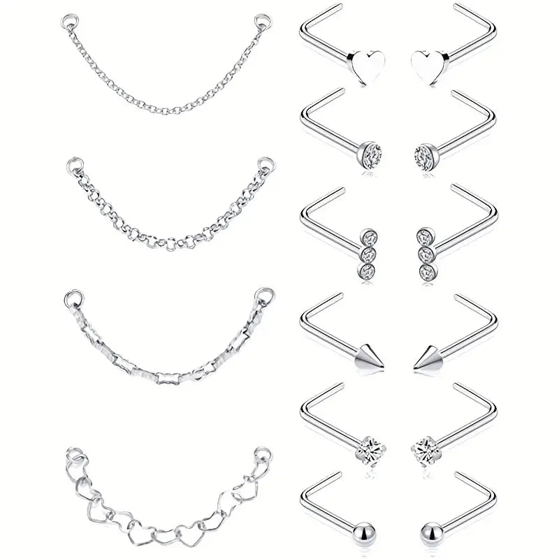 Wholesale Stainless Steel Simple Style Nose Rings Hypoallergenic Studs Set Zircon for Children Wedding Jewelry Piercing Nose