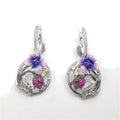 Wholesale Jewelry Golden Nano Corundum Cz Purple Enamel Flower 925 Sterling Silver Clip Earrings