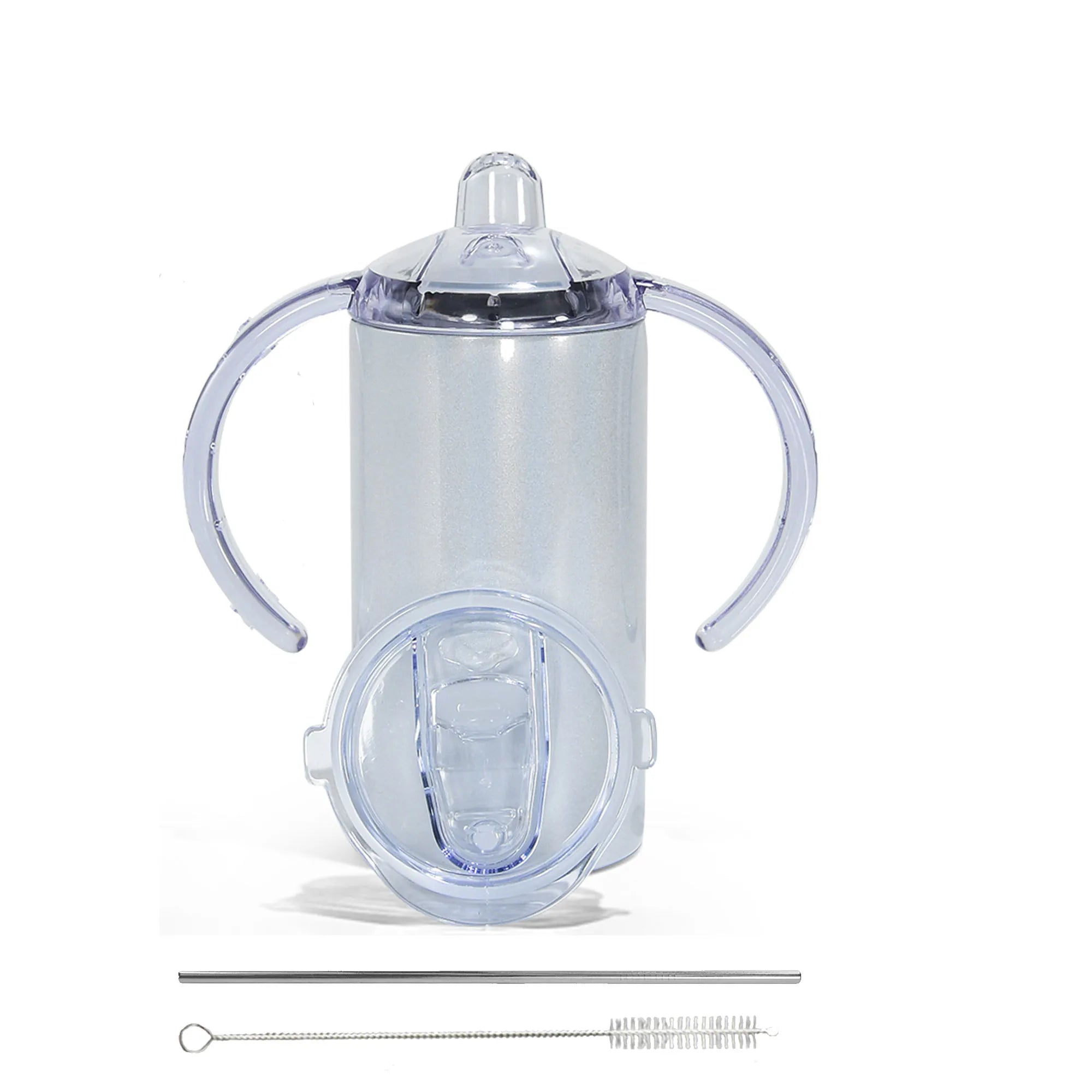 12oz Eco-Friendly Stainless Steel Sippy Cup Shimmer White for Kids Sublimation Blank Tumbler with Straw Dual-Lid