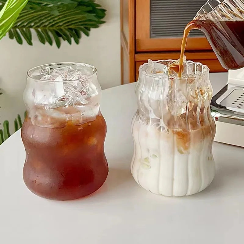 Cheap Handmade Borosilicate Heat-Resistant Irregular Drinkware Cold Drinking Coffee Glass New Design Striped Drink Glass Cup