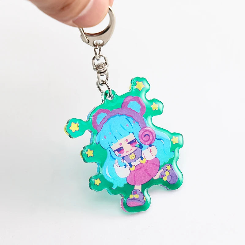 CNAWO High Quality Custom Colorful Acrylic Metal Keychain PMMA Material Custom Cartoon Accessories Free Sample Anime Keychain