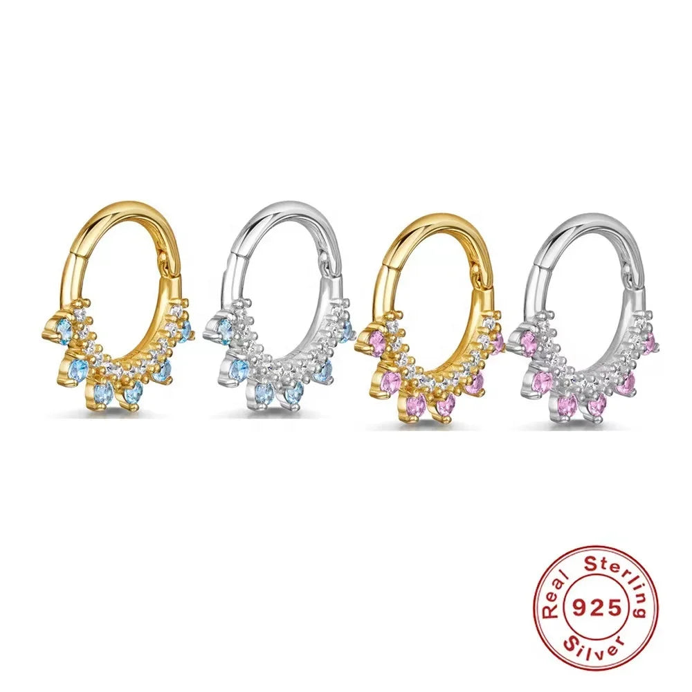 Gaby 925 Sterling Silver Nose Rings Septum Clicker pink Zirconia Rook Clicker Nose Rings for Women Fine Jewelry Piercing Jewelry