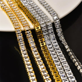 Shiny 4*6mm Rectangle Zircon Chain Gold Silver Metal Claw Crystal Rhinestone Trims Diy Clothes Jewelry Nail Art Accessories