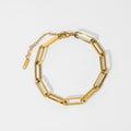 Thick Rectangle Link Chain Daily Stacking 18K Gold Plated Stainless Steel Paper Link Bracelet