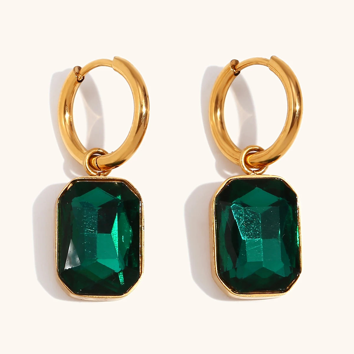 Ding Ran Fashion Stainless Steel Gold Plated Drop Earrings Square Shining Zircon Multiple Colors Available