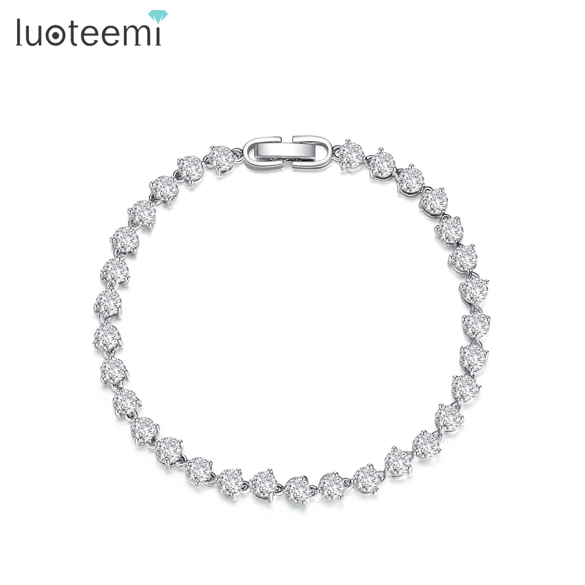 LUOTEEMI Wholesale Fashion Women White Gold Clear Cubic Zircon Tennis Bracelet for Women Luxury Bridal Wedding Jewelry