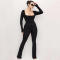 Flare Romper Winter Athleisure Wear Fashion Full Length Playsuits Spandex Bodysuits Long Sleeve Yoga Jumpsuit for Women