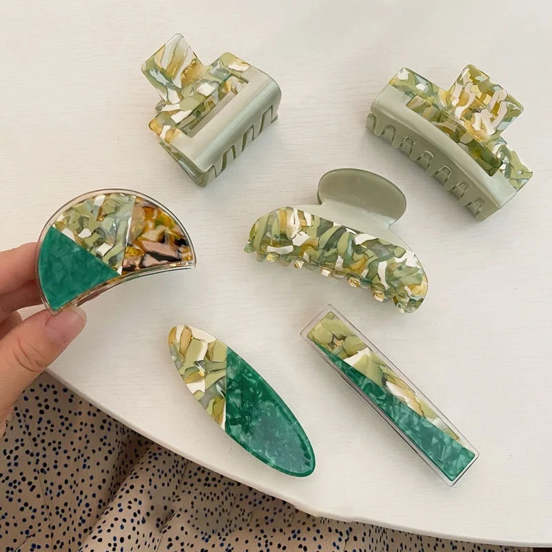 Fashion Women Hair Clips Claws Accessories Tortoise French Barrette Marble Geometric Round Tone Two Colours Acetate Hair Claw