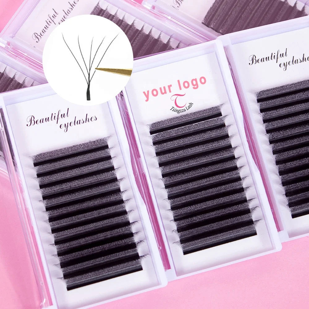 3D-6D W Shape Volume Eyelash Extension Individual False Eyelashes 3D 4D 5D Clover Lashes Private Label Lash Extensions