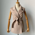 Luxury Wool Vest Women Sleeveless Coat Belt Double-Faced Cashmere Gilet Winter Woolen Overcoat Autumn