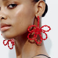2024 New Arrival Fashion Cheap Wholesale Statement Geometric Bohemian Handmade Bow Crystal Flower Charm Long Beads Drop Earrings MegaBDM