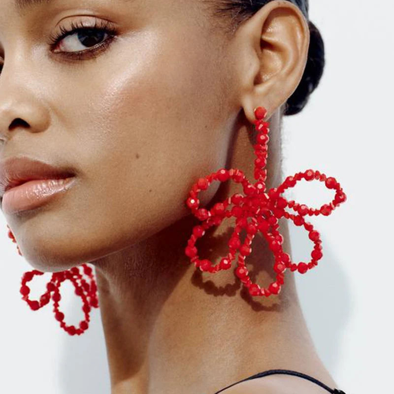2024 New Arrival Fashion Cheap Wholesale Statement Geometric Bohemian Handmade Bow Crystal Flower Charm Long Beads Drop Earrings MegaBDM