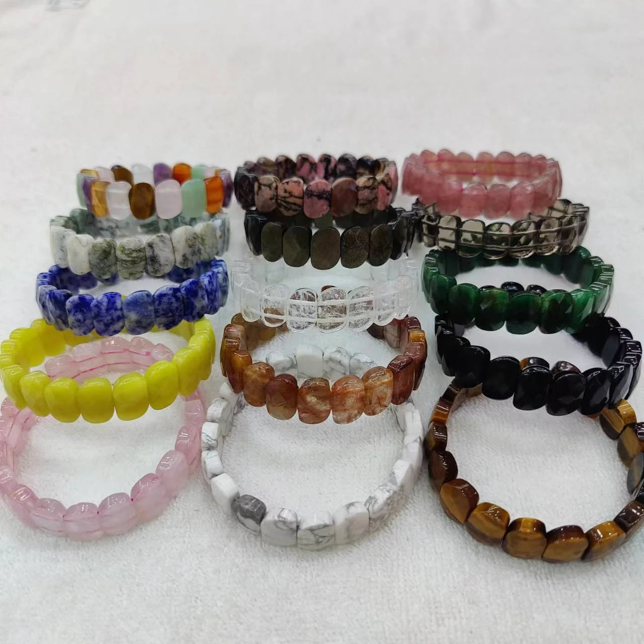 Wholesale Natural Semi Precious Stone Bead Bracelets Hand Row Crystal Agate Amethyst Bracelet Oval Women Men Gemstone Bracelet