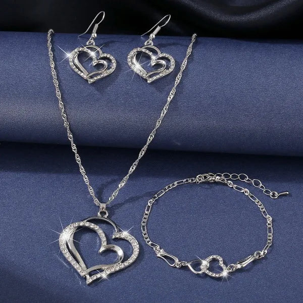 Double Love Jewelry Set Light Luxury Cold Wind Silver White Gold Yellow Two Color Lover Gift Bracelet Necklace Earring Set