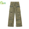Vintage Camo Denim Jeans Manufacturers Custom Logo Multi Pocket Dirty Wash Baggy Men Denim Jeans