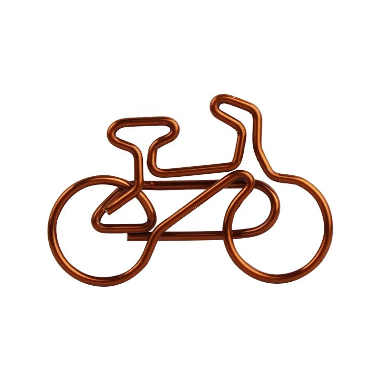 Factory Wholesale Creative Coffee Brown Color Metal Bicycle Paper Clips Bookmark Shaped Bike Paperclip