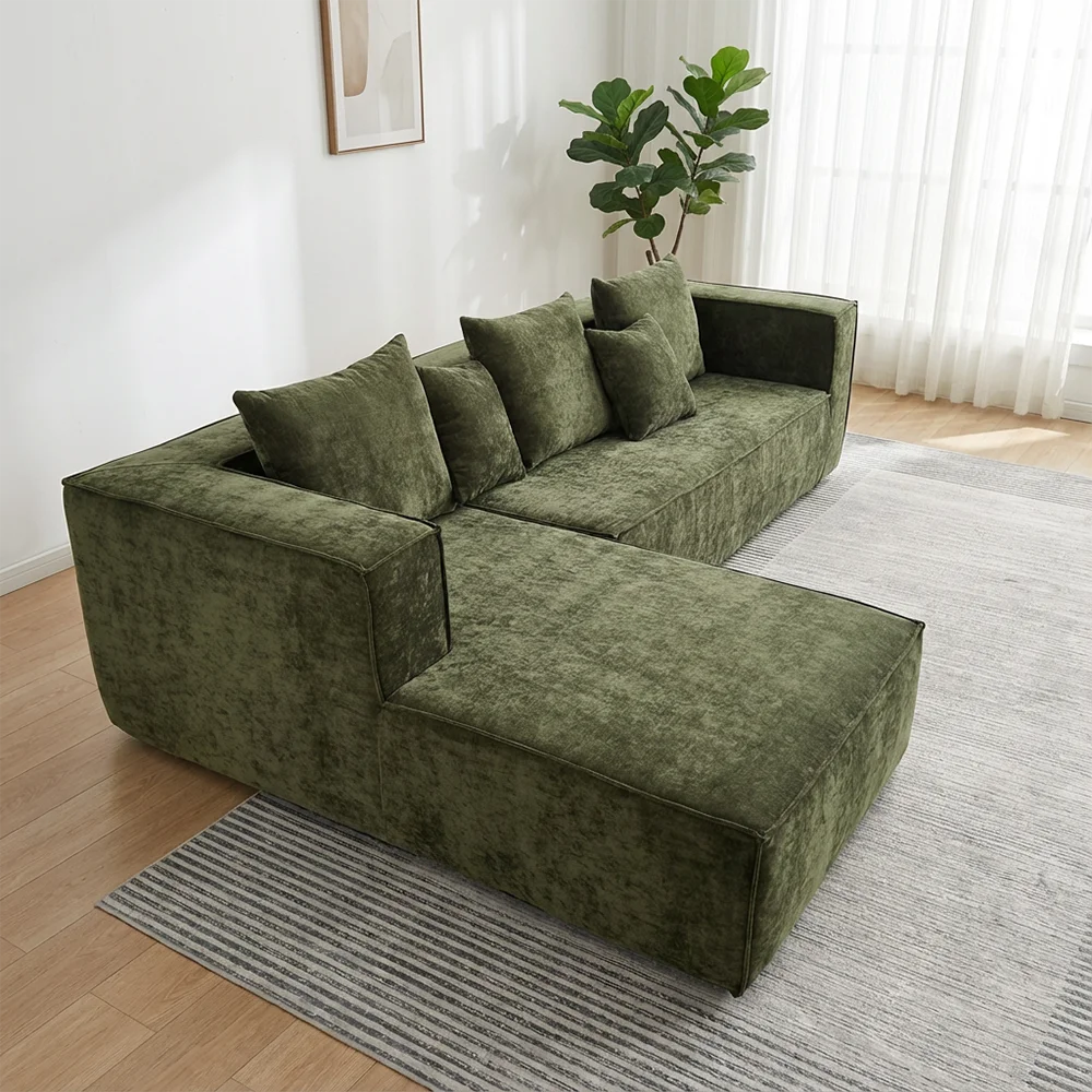 Modern L-Shape Compressed Corner Sofa Set in a Box Fabric 45D Foam Sponge High Density Reclining for Living Room Furniture