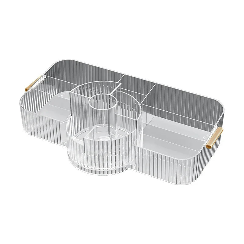 OWNSWING Cosmetic Organizer 360 Rotating 2 in 1 Skincare Organizer Make up Organizer Storage Desk Tray Pet Material Desktop