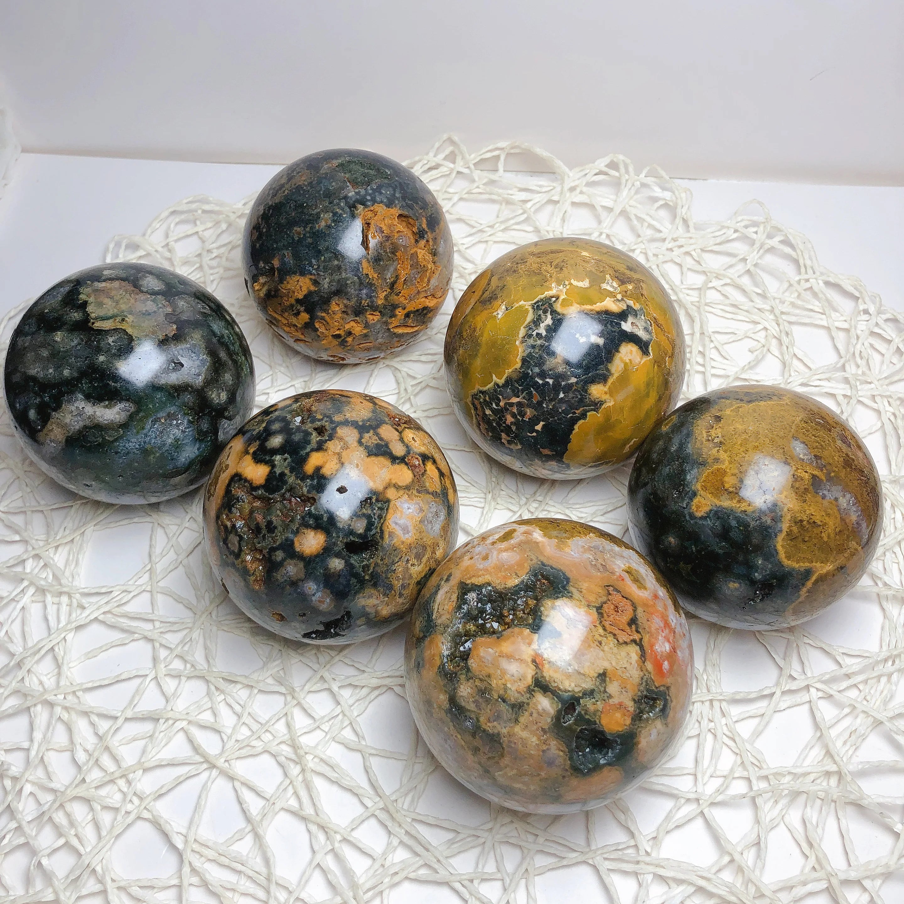 Wholesale Semi-precious Gemstone Crafts Natural Ocean Jasper Ball Healing Crystal Sphere