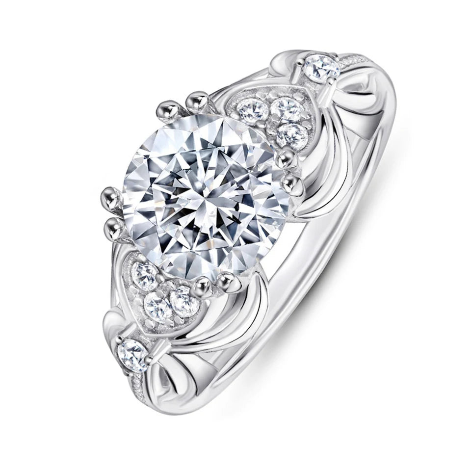 925 Sterling Silver 2 Carat Moissanite Retro Ring Fashion Classic Sweet Design High-End Luxury Niche Gift for Ladies