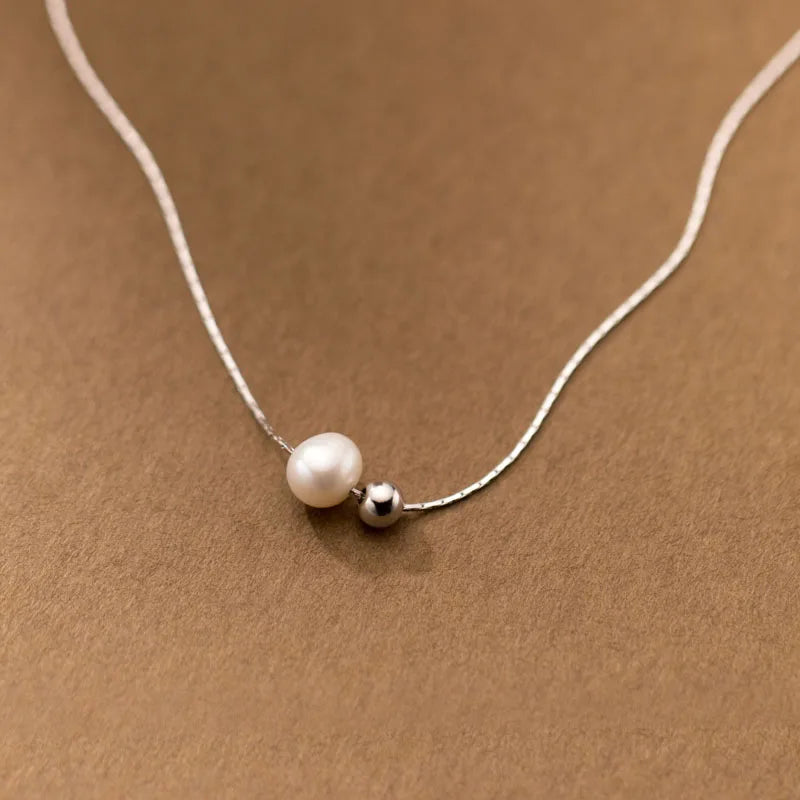 Freshwater Pearl Round Ball Pendant Necklaces Women Fine 925 Sterling Silver Jewelry