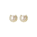 Fashion Jewelry 925 Sterling Silver Half Round Circle Real Natural Pearl Gold Plated Stud Earrings for Women