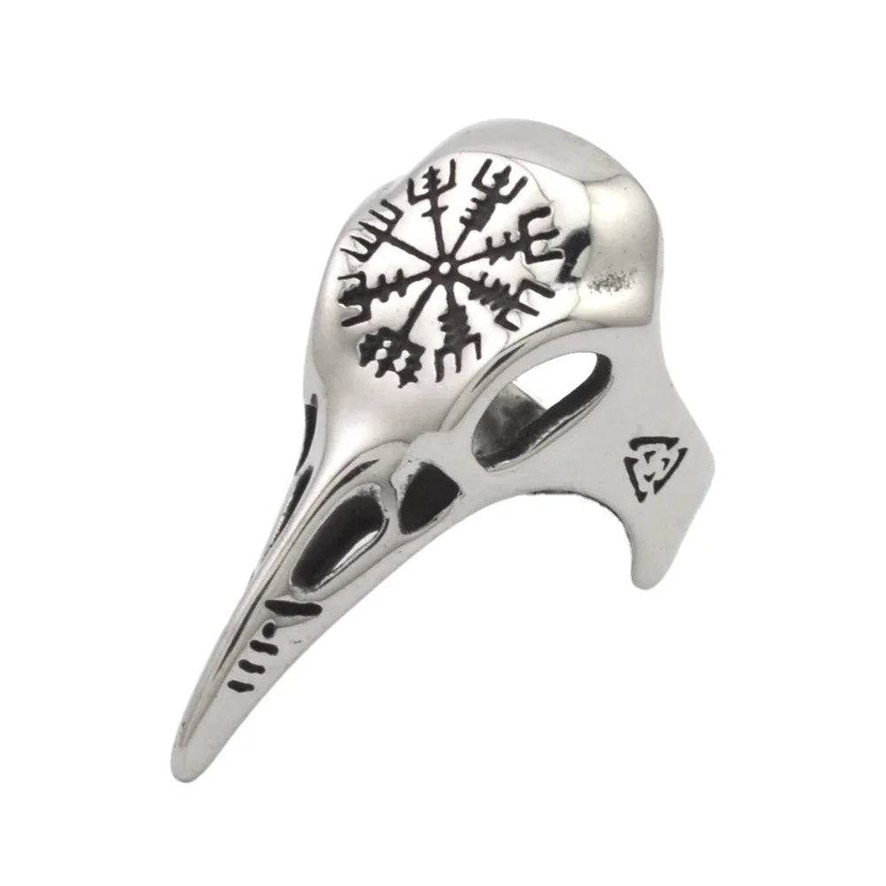 Gothic Nordic Compass Crow Skull Ring for Men Stainless Steel Viking Ring Male Odin Crow Norse Pagan Rings
