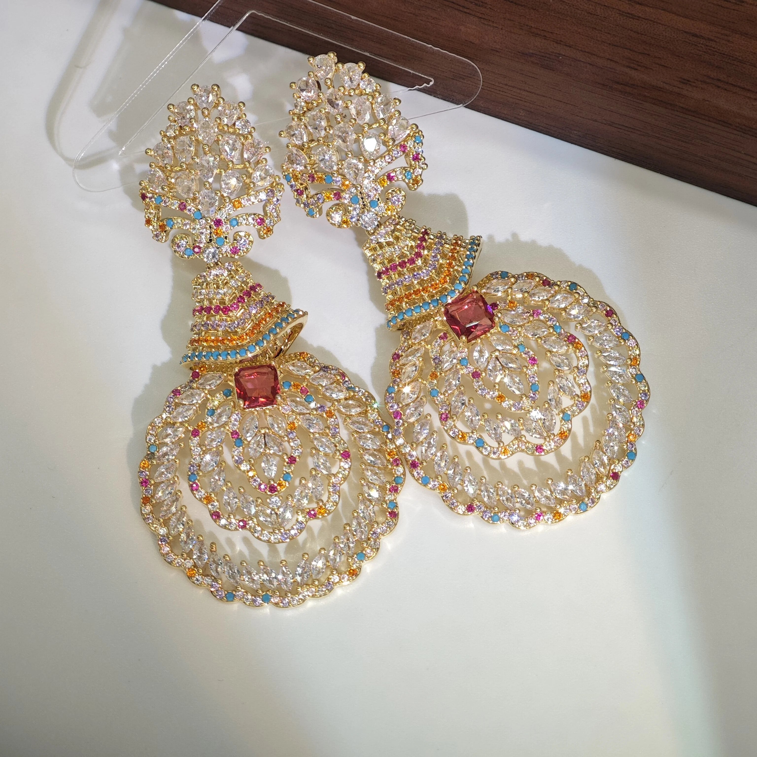 Ilona Women's Luxury 18K Gold Plated Vintage Pendant Earrings Copper Zircon Studs for Anniversary Occasions Wholesale Available