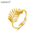 SP-LAM Adjustable Open Gold Stainless Steel Engagement Woman Metal Luxury Matching Leaf Ring