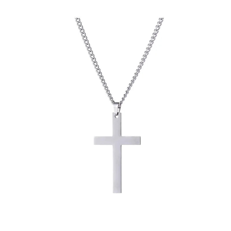 Classic Stainless Steel Metal Necklace Cross Scripture Carved Pendant Gift for Male and Female Believers